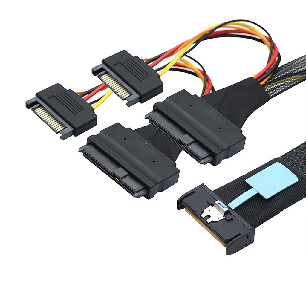 Slimline SAS MCIO 8i 74P to Dual SFF 8639 Server Cable with 15P SATA Male Power Data Active Cable Data Transfer Cord