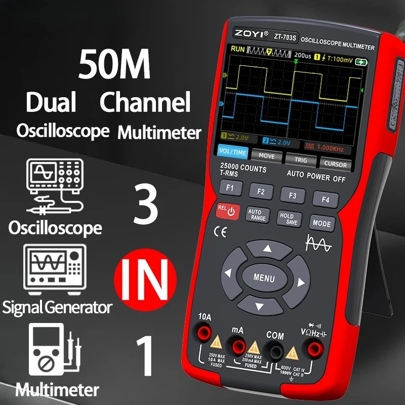 ZOYI ZT-703S High Precision 3-in-1 Multimeter Dual Channel 50MHz Oscilloscope Signal Generator