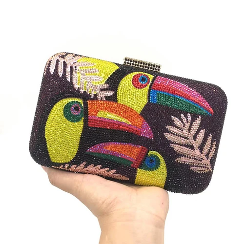 Imagen 2 del producto Novedad Toucan Bird mujeres bolsos de noche de cristal caja de diamantes de imitación Minaudiere bolso de mano para fiesta cóctel bolso con cadena de diamantes