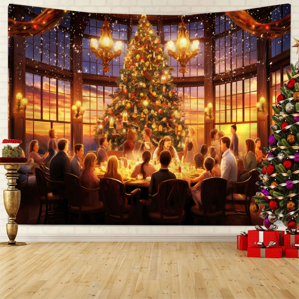 

Christmas party tapestry, holiday decoration wall hanging, home fabric background poster, snow scenery, beach towels, bed sheets