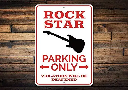 Metal Sign Great Aluminum Tin Sign Rock Star Parking Sign Guitar Sign for Guitar Player Guitarist Sign Decor Sign