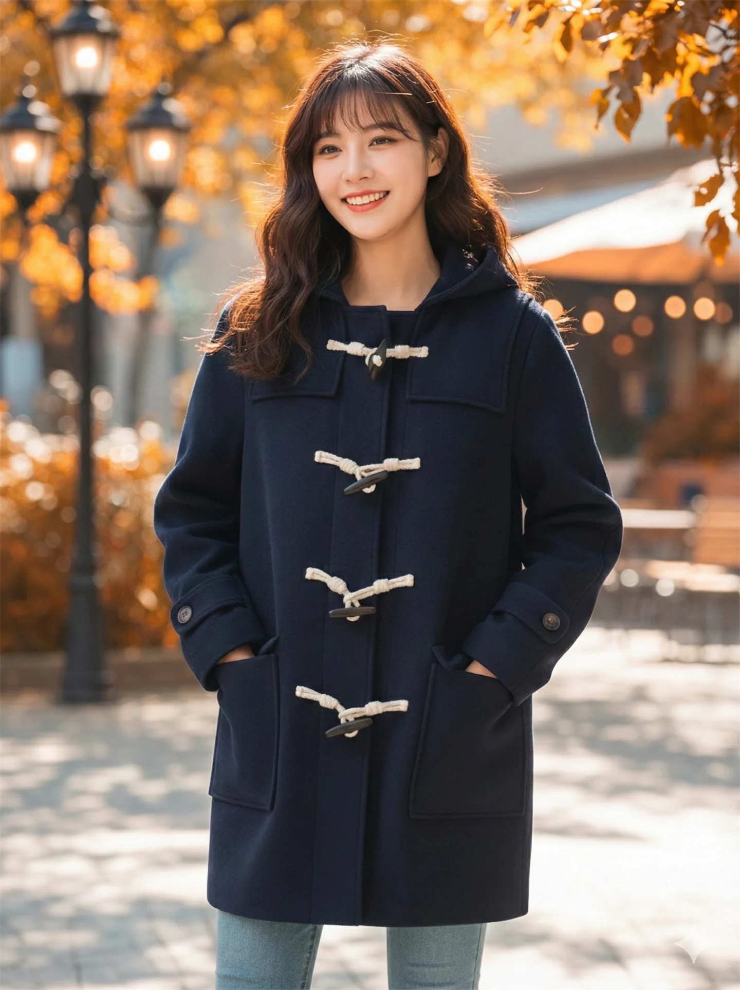 [En Stock] Abrigo de Mujer de Alta Calidad, 100% Algodón, Chaqueta con Bolsillos Grandes, Estilo Informal, Hebilla de Cuerno, Abrigo de Lana