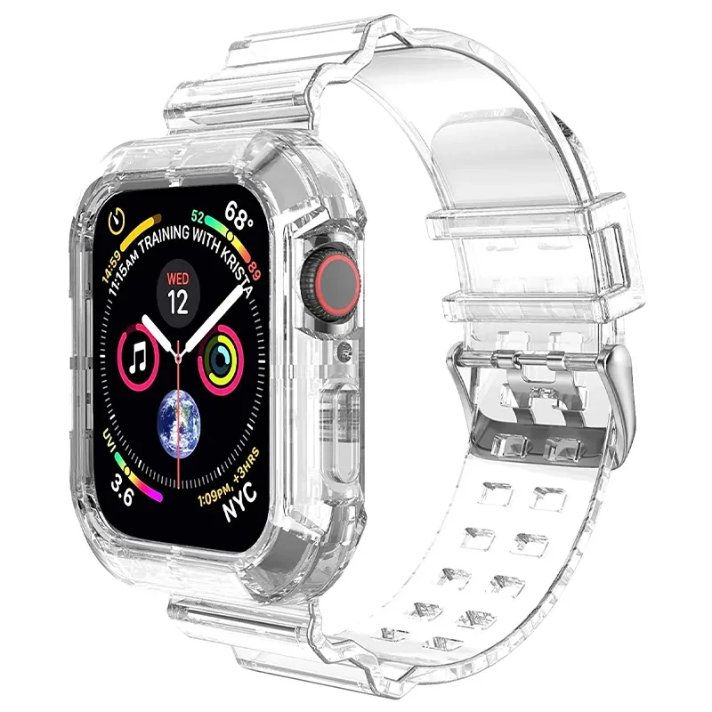 Transparentes Band + Gehäuse für Apple Watch Serie 9 8 7 6 SE 5 49 mm 45 mm 44 mm 42 mm 41 mm Transparent für iwatch 3 38 mm 40 mm Kunststoffarmband