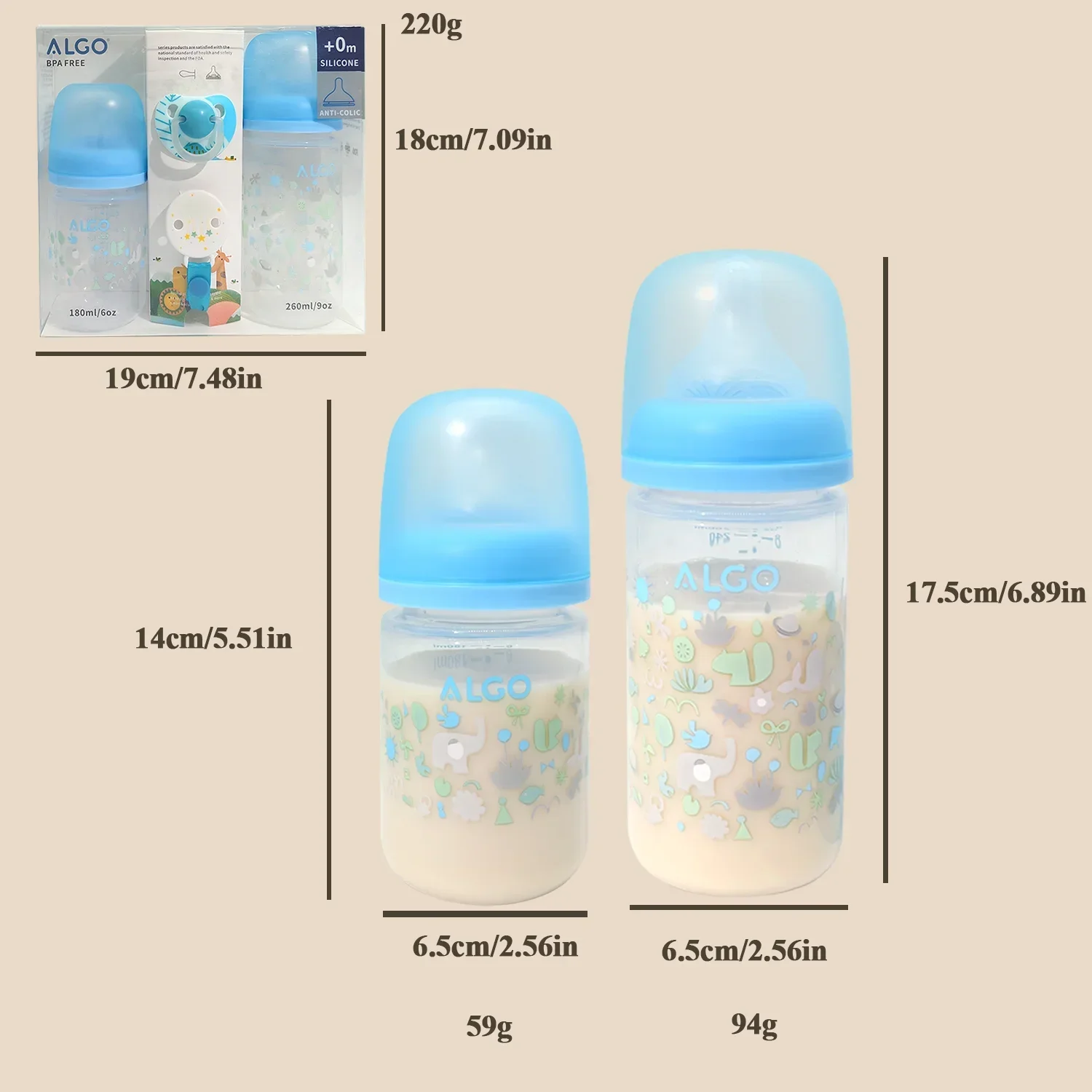 4-Piece Baby Feeding Set for 0-24 Months | Includes 2 Bottles, Pacifier & Lost-Proof Link | Essential Newborn Supplies