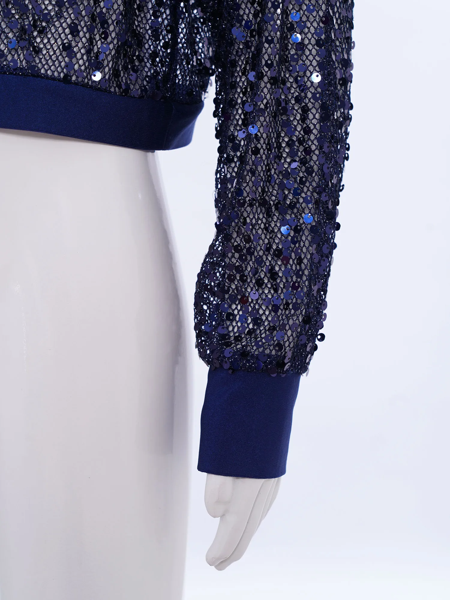 Kids Girls Cold Shoulder Hollow Out Mesh Blouse Long Sleeve Shiny Sequins See-Through Crop Top for Hip-hop Jazz Dance Stage Show