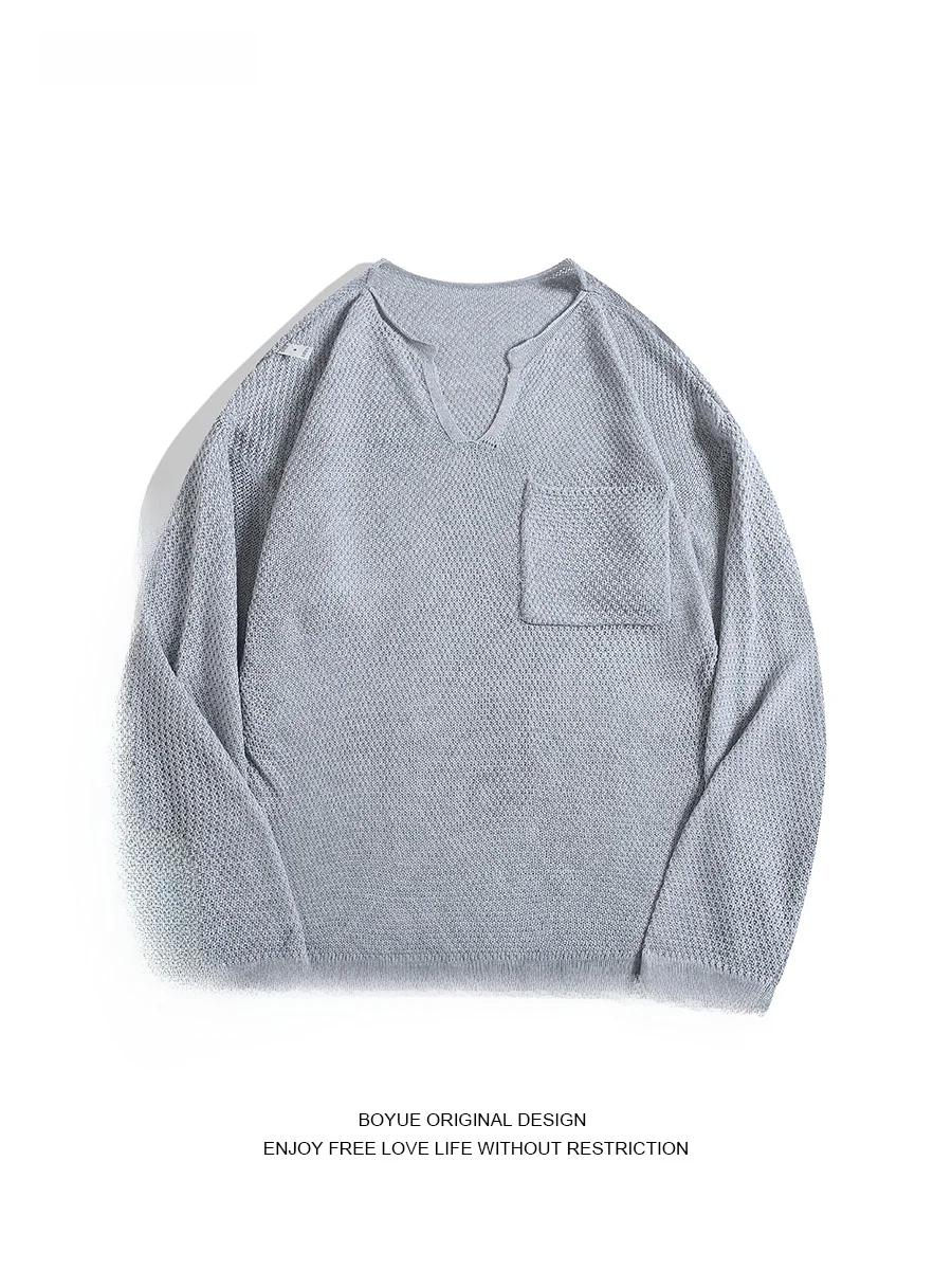 

Boyue Casual Loose Fit Hollow out V-Ne T-irt Thin Versatile ex Comfortable Feeling Pure Color Knitted Sweater