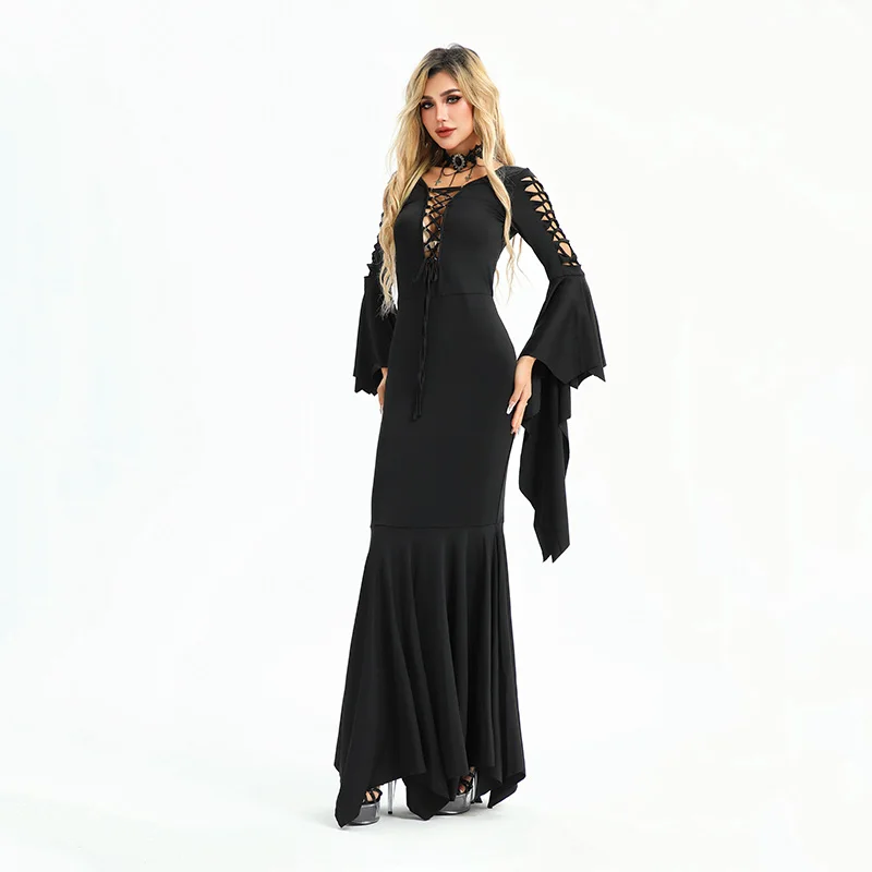 loween Bat Sve Witch Dr Adam's Long Sve Gothic Sle Retro Medieval Skirt Women's Costume Vintage Themed Gown
