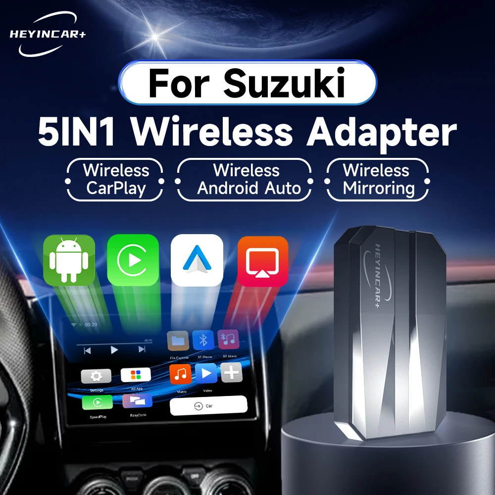 2024 HEYINCAR 5IN1 Wired to Wireless CarPlay Android Auto Adapter For Suzuki Swift Vitara S-Cross Carry Jimny Sport car ai box