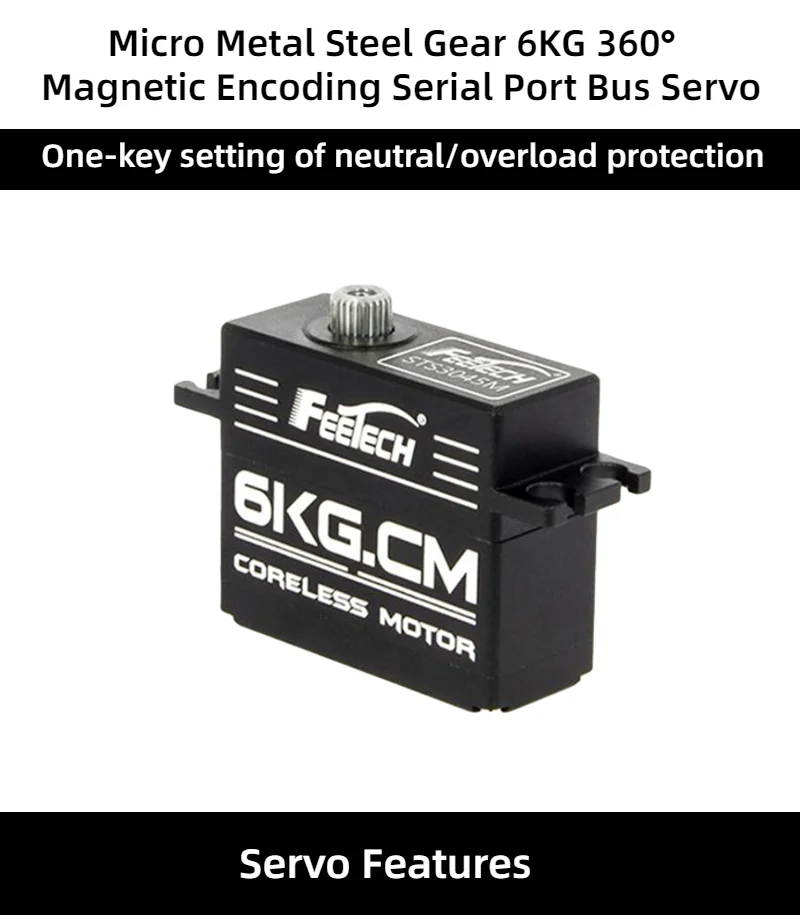 Hochwertiges 6 V 6 kg 360 Grad wasserdichtes kernloses Motor-Smart-Servo für Robotik-Kits/Rc Auto/Emo-Roboter