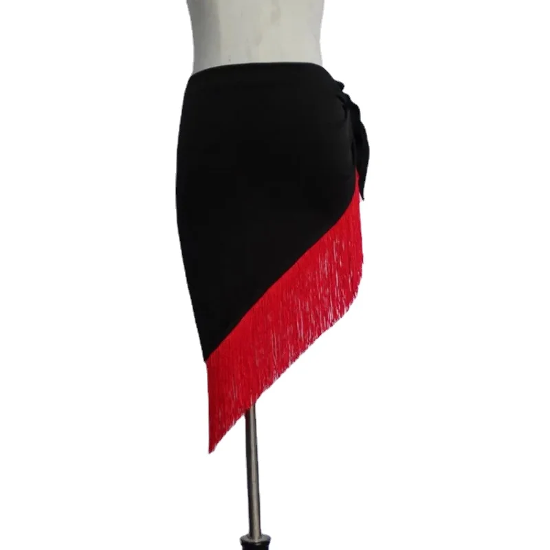 Demi-jupes triangulaires à franges noires et rouges pour femmes, robe de danse latine sexy pour adultes, robe de pratique de colis de hanche