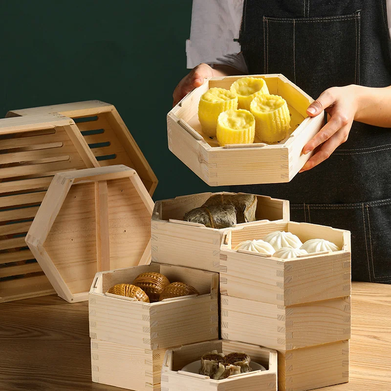 Wooden Hexagonal Steamer Cantonese Dim Sum Steamed Grid Multi-size Heat Resistant Household Pastry Steamer Kitchen Cookware Tool