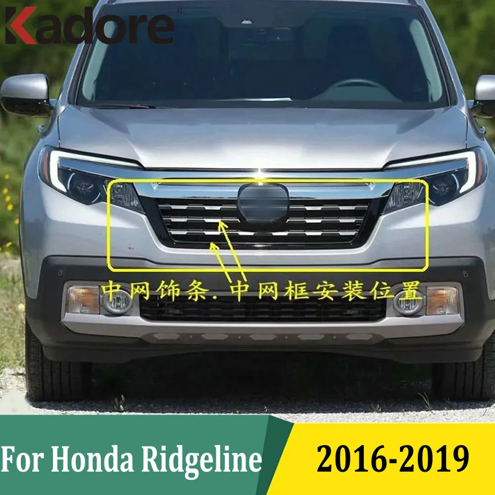 

For Honda Ridgeline 2016 2017 2018 2019 Chrome Front Bumper Molding Grill Grille Trim Cover Stickers Car Styling Accessories