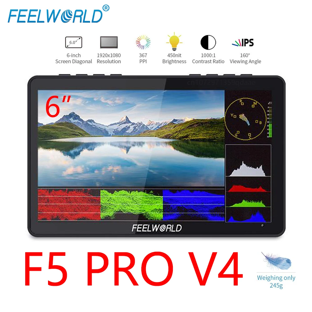 Монитор FEELWORLD F5 Pro V4 6-дюймовый для цифровой зеркальной камеры, полевой монитор с сенсорным экраном 3D LUT FHD1920 1080 4K HDMI, видеофокус с поддержкой