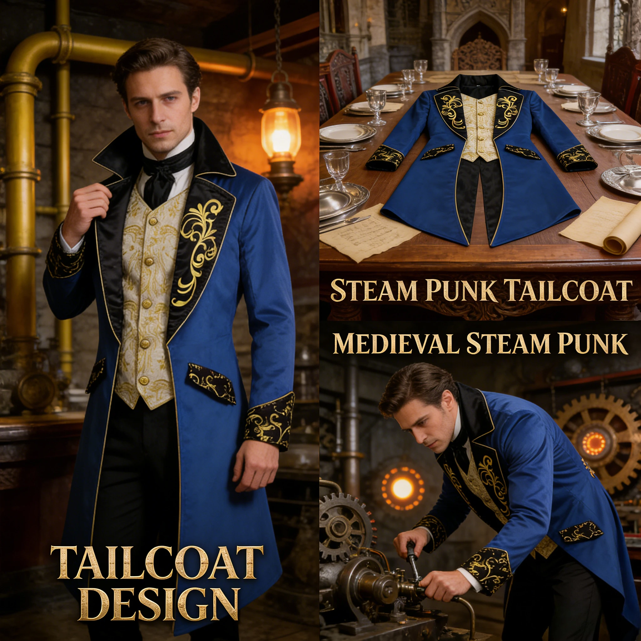 

Original European American Mens Steampunk Tailcoat Medieval Gothic Frock Coat Vintage Party Performance Costume