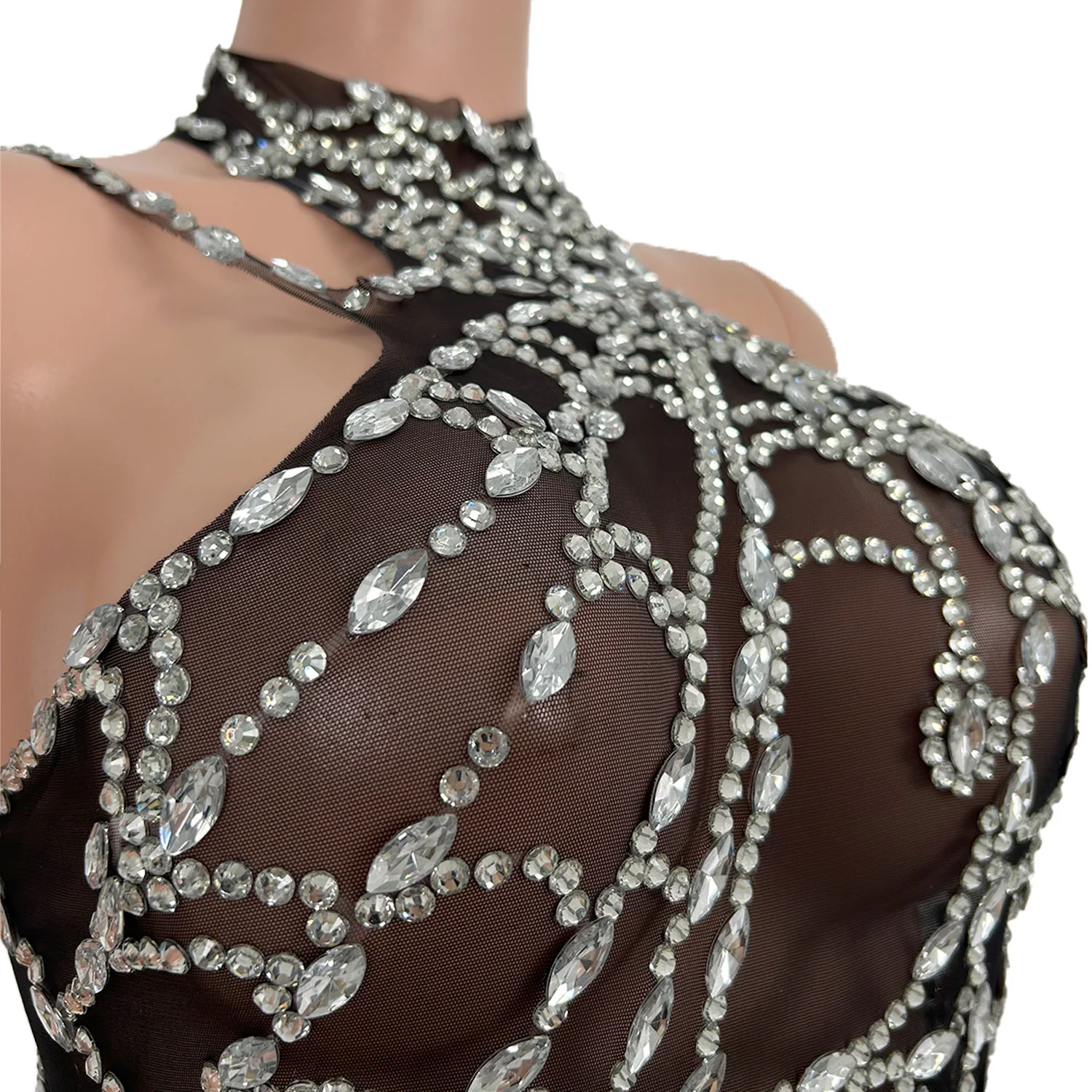 Zhuwang القوطية نمط المرأة بذلة منظور شبكة الفضة العنكبوت ويب بذلة بار مرحلة الأداء زي فستان الهالوين #5