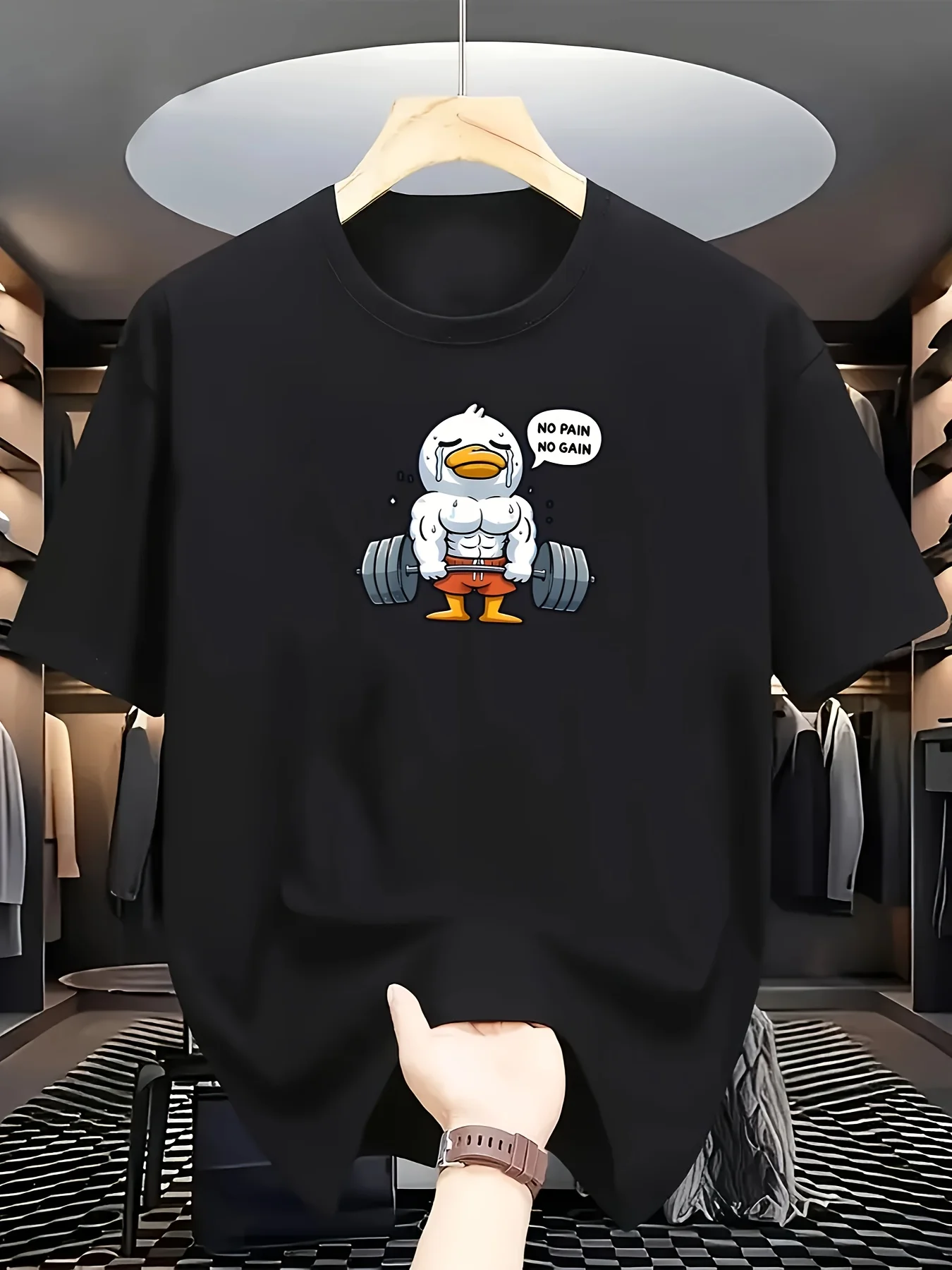 

Duck Fitness Graphic Printing Summer Autumn and Winter Luxury Brand Pure Cotton Men's and Women's T-shirt Short Sleeve Outdoor