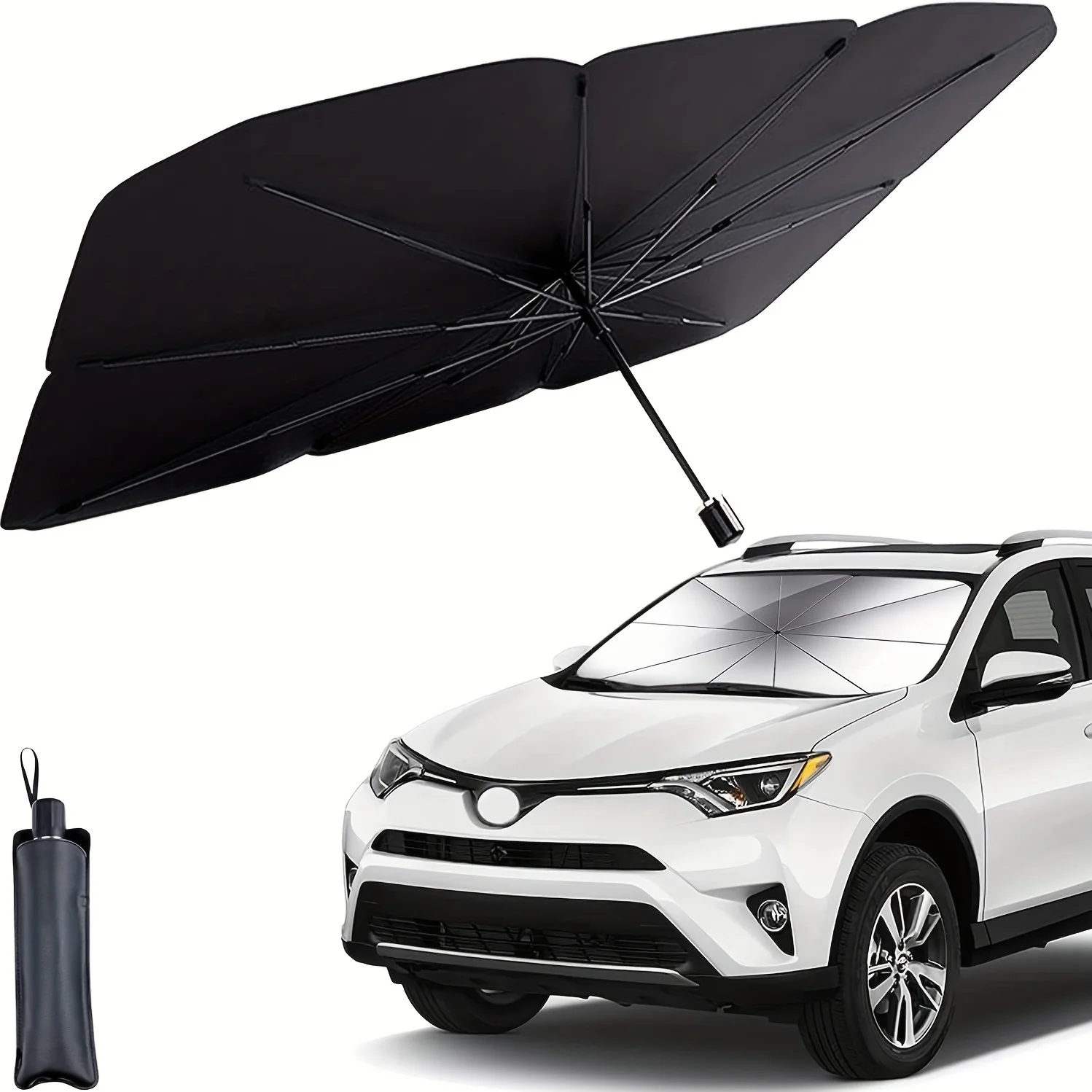 

"Heat-Deflect" Foldable Car Windshield Sunshade - Uv Protection, Heat Insulation, Retractable Front Window Umbrella For Summer