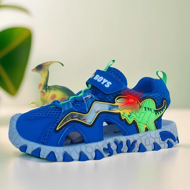 Dinosaur shoes boys summer new Flash Sandals Children Primary school children Baotou breathable beach shoes tide