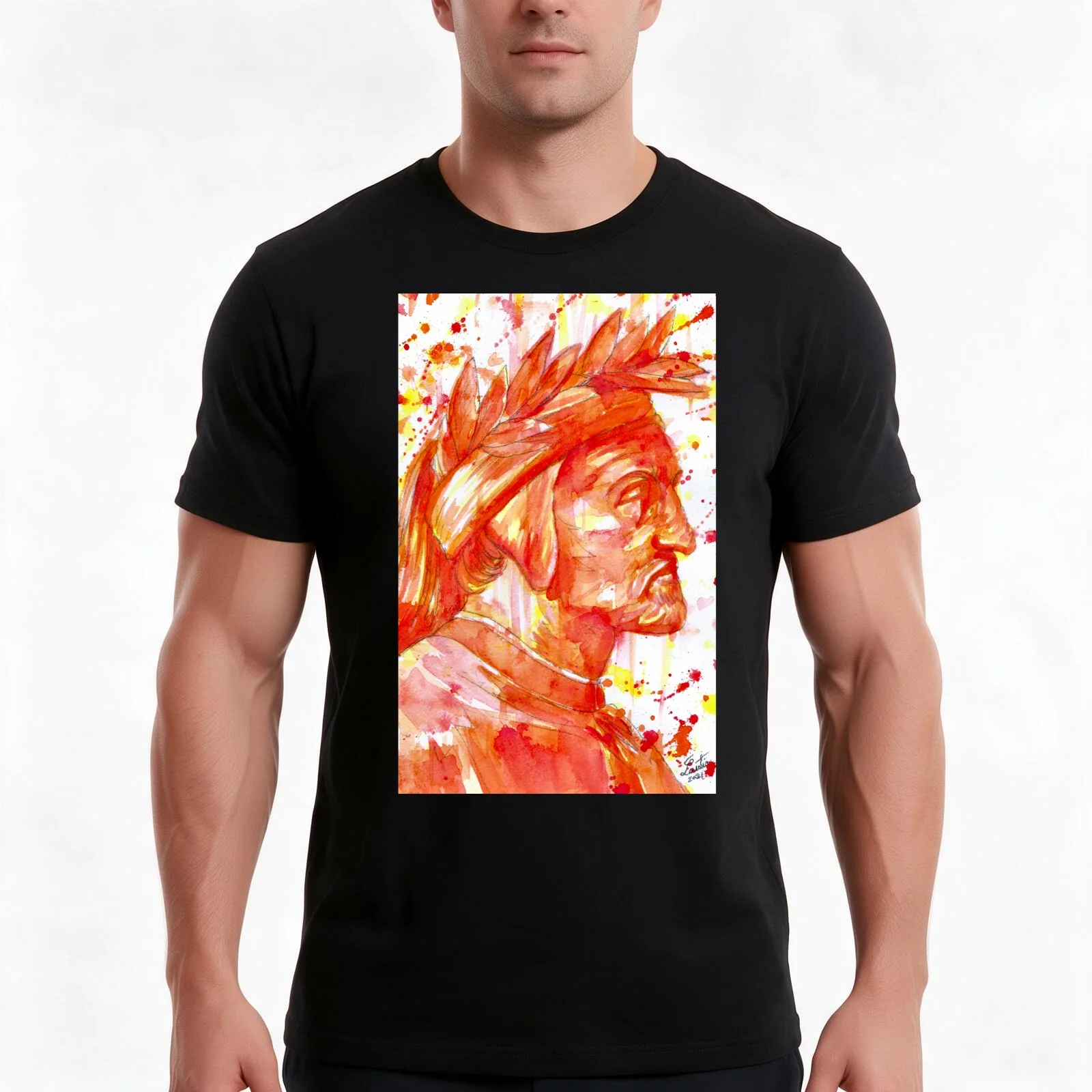 DANTE ALIGHIERI - after RAPHAEL - watercolor portrait T-Shirt, Summer Casual Cotton Tee, Oversized Streetwear Tops, 100% Cotton