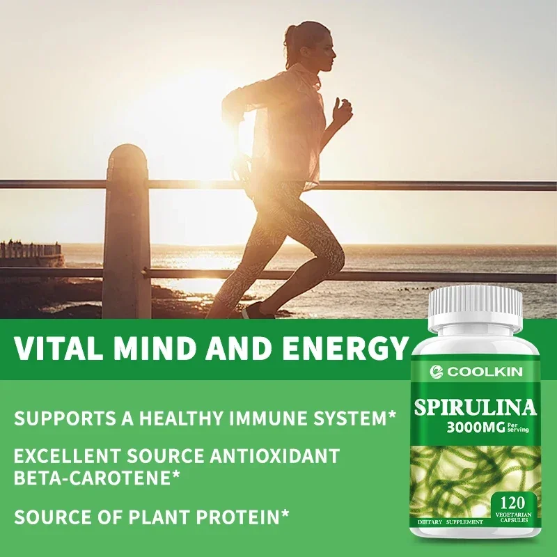 Spirulina Capsules - Green Superfood Heart Support Eye & Brain Health, Antioxidant