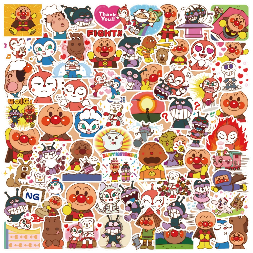 10/30/60/120pcs Kawaii Anpanman Anime Stickers Funny Cartoon Sticker Scrapbooking Fridge Luggage Jam’s Uncle Decal Decoration