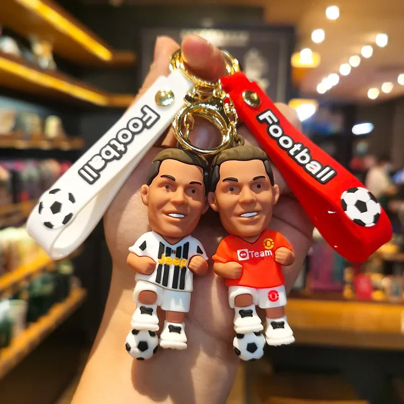 Football Star Ronaldo Figure Keychain Jewelry Bag Pendent Keyring Collec tion Doll Car Ornaments Key Accessories Souvenirs Gifts