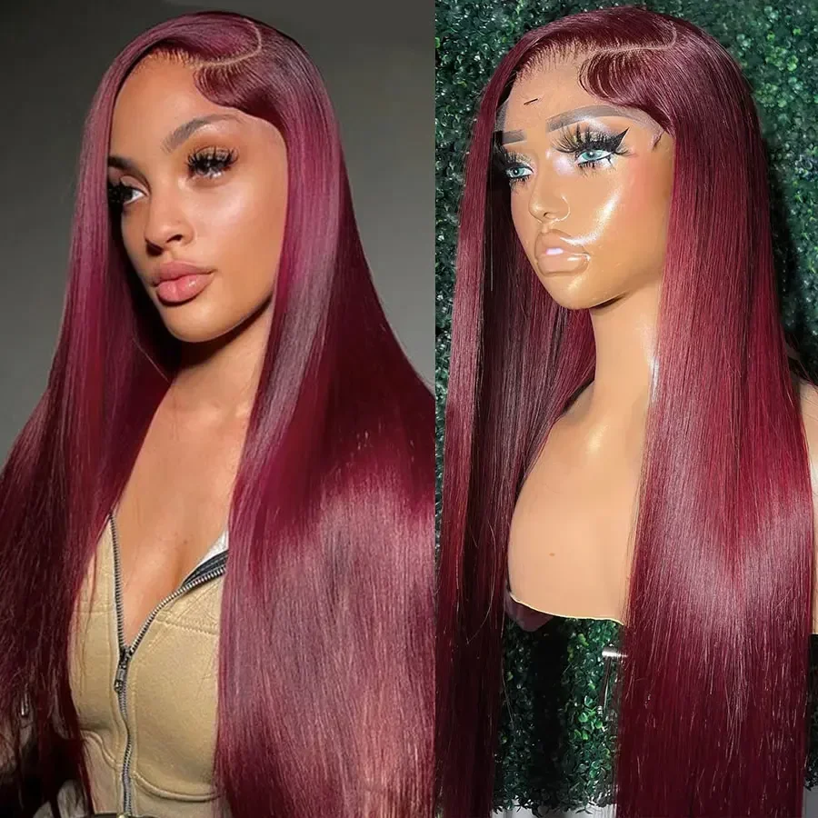 Rosabeauty 250 Density 99J Burgundy Straight 13x6 Lace Front Wigs Red 13x4 HD Transparent Lace Frontal Wig Brazilian For Women