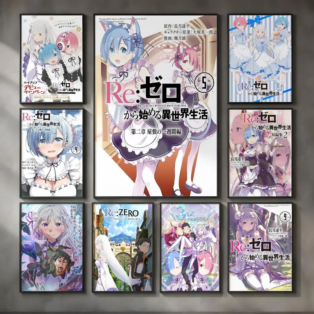 Anime Re Zero Kawaii Poster Vintage Self Adhesive PP Wall Art for Living Room Bar Bedroom Home Decor Gift