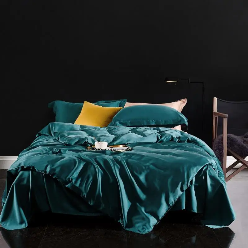 OEM/ODM OEKO FSC 100% Lyocell Summer Breathable 300TC Europe Style Pure Color Sexy Cover  Duvet Covers Silky Bedding Set