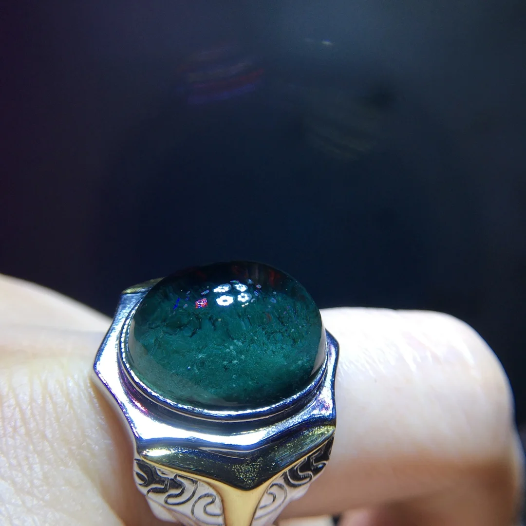 

Natural Green Phantom Adjustable Ring 17/13.8mm BIg Size Men 925 Silver Bead Phantom Women Men Jewelry AAAAAA
