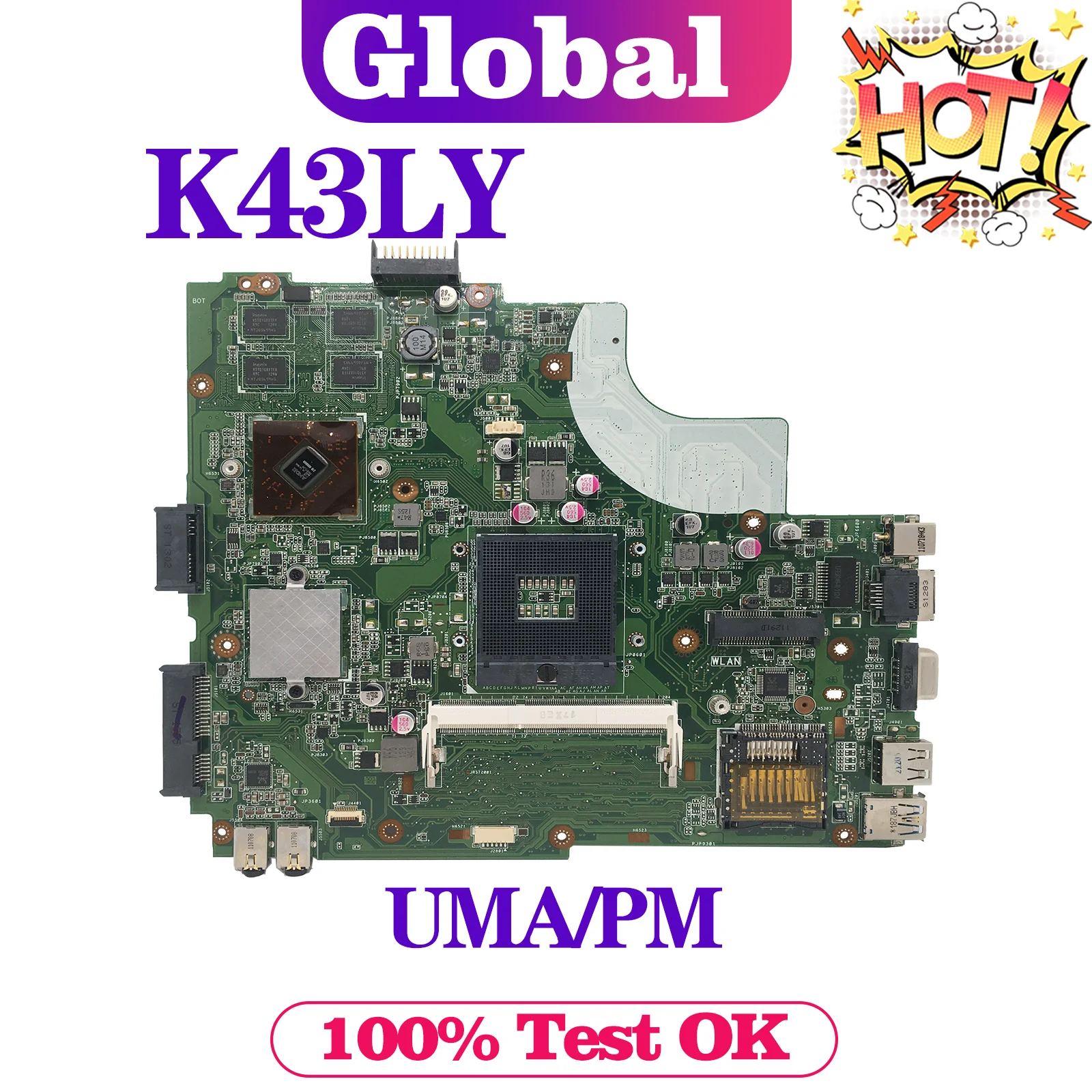 

KEFU Notebook K43LY Mainboard For ASUS K43L X84HR K84HR X43L X84H K84H Laptop Motherboard PGA989 I3-2350M/2370M UMA/PM