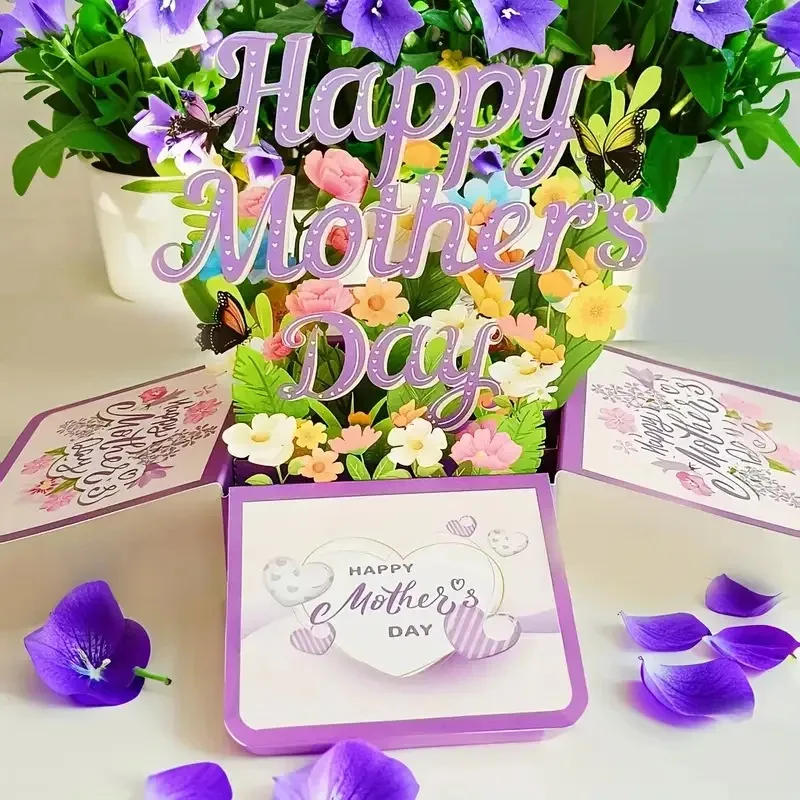 

1pc Mother'S Day Card 3D Engraved Box Card with Envelope Flower Theme Festival Gift Paper Greeting Card Party Desktop Decoration