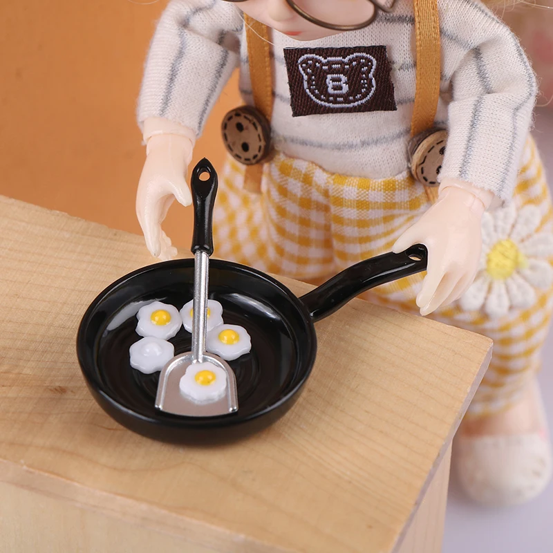 1/12 Dollhouse Simulation Fried Egg Frying Pan Set Dollhouse Miniature Kitchen Decoration Dolls House Accessories