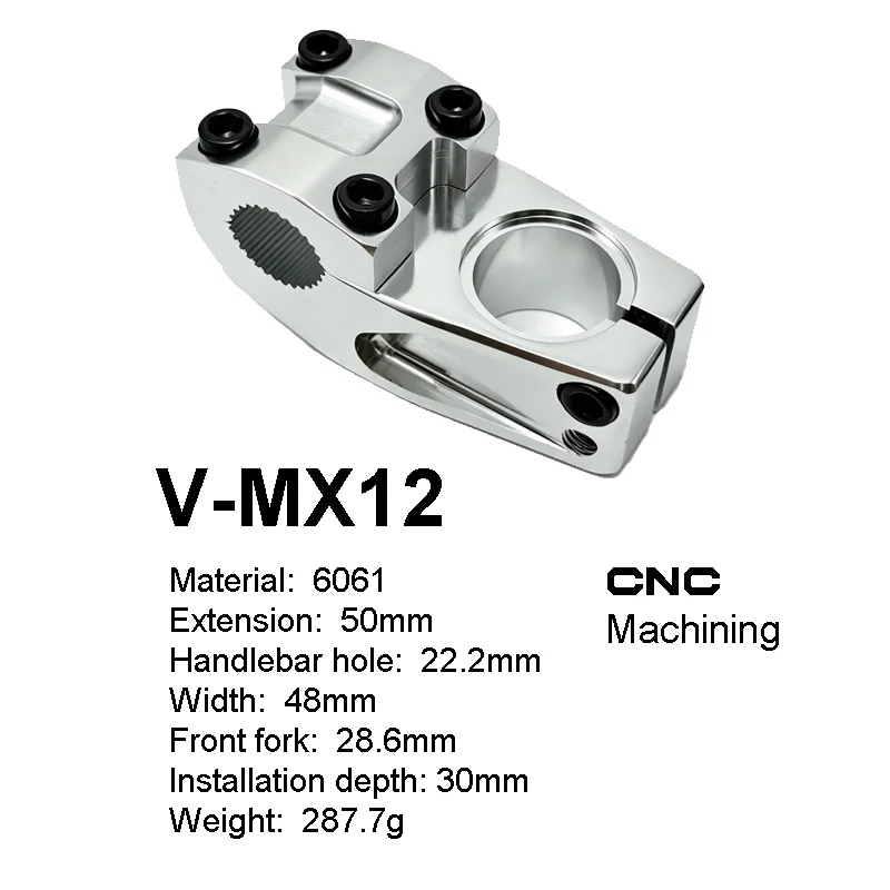 BMX-Lenkervorbau aus 6061 Aluminiumlegierung, 50 mm Reichweite, 22,2 mm Lenkerklemmbereich, 28,6 mm Gabelrohr, 30 mm Einstecktiefe, Fahrrad-BMX-Vorderlenker. – Detail 1