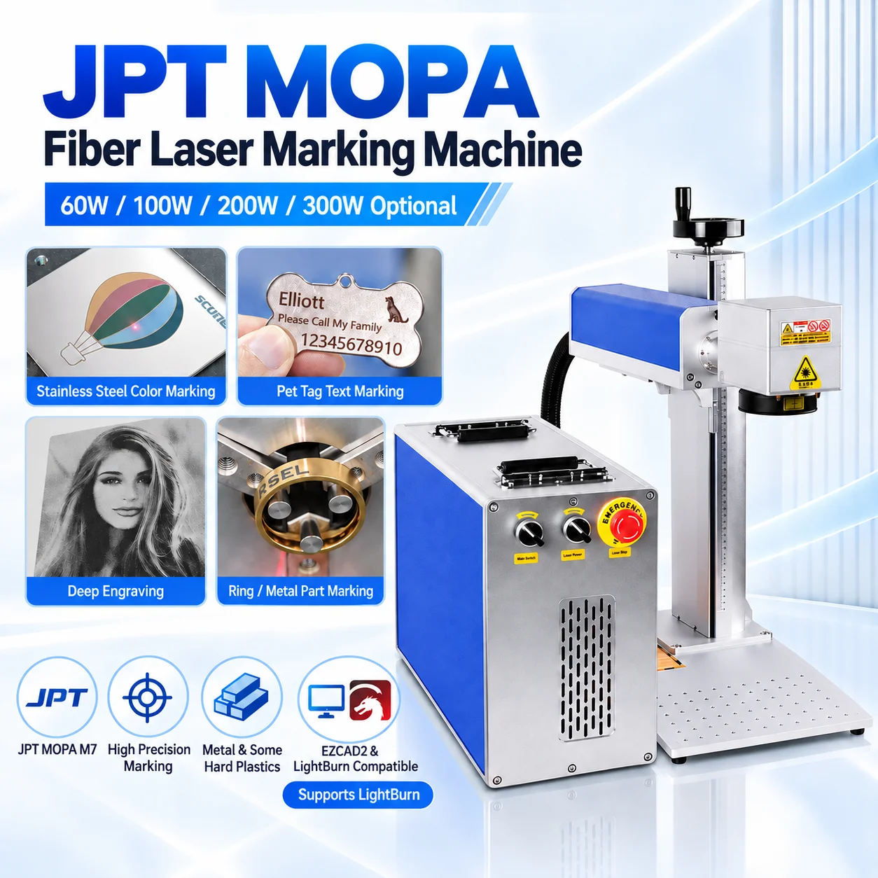 JPT M7 MOPA Fiber Laser Marking Machine 60W 100W 200W 300W Metal Laser Engraver for Stainless Steel Gold Silver Deep Engraving Cutting