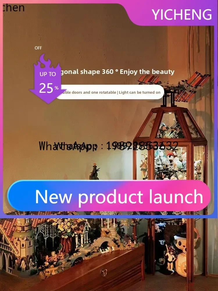 

Glass Display Cabinet Cherry Wood Rotating Lego Figure Model Storage Wine Cabinet