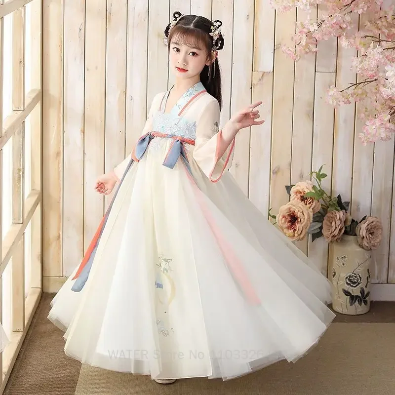 In Stock Hanfu Girls Children's Ancient Summer Dresses Tang Dynasty Chinese Traditional Style Kids Stage Outfit Costume Folk Set