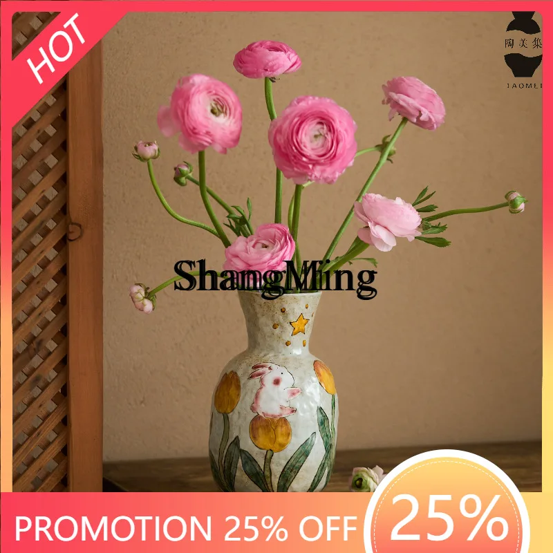 

SM new Chinese retro living room entrance desktop decoration ceramic pot ornament hand-painted ceramic vase