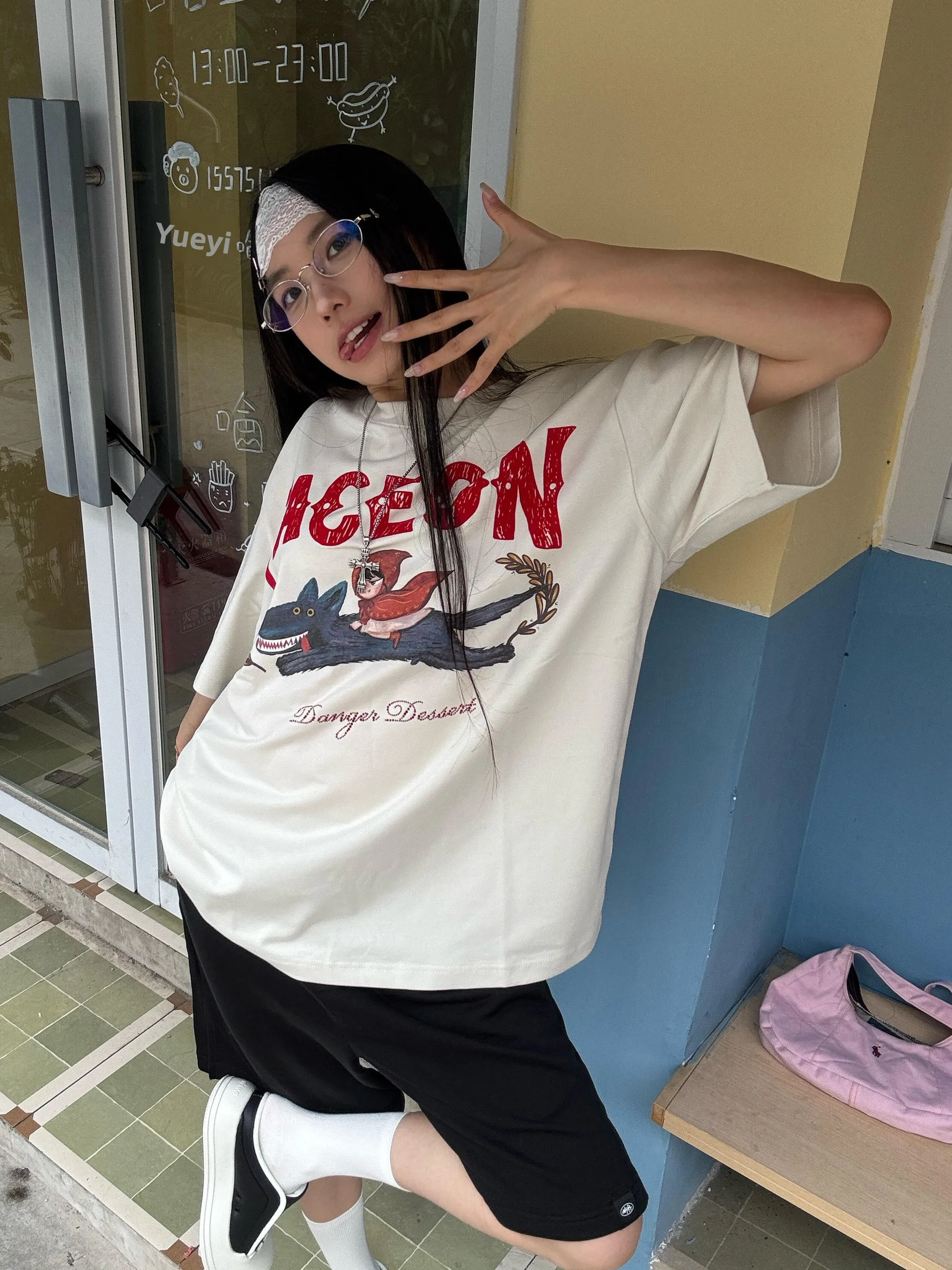 East Today Heat Lazy Casual Loose Women's Cotton T-shirt Short Sleeve Cartoon Print Comfortable Magic Knight Top