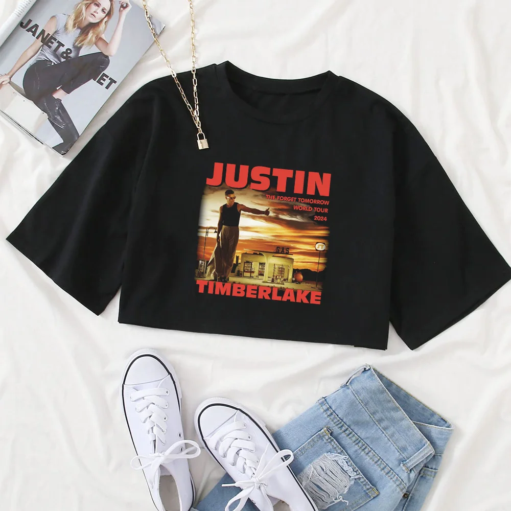 2024 Justin Timberlake Tour Shirt Women O-Neck Short Sleeves Crop Tops T-shirt Fans Gift Tops