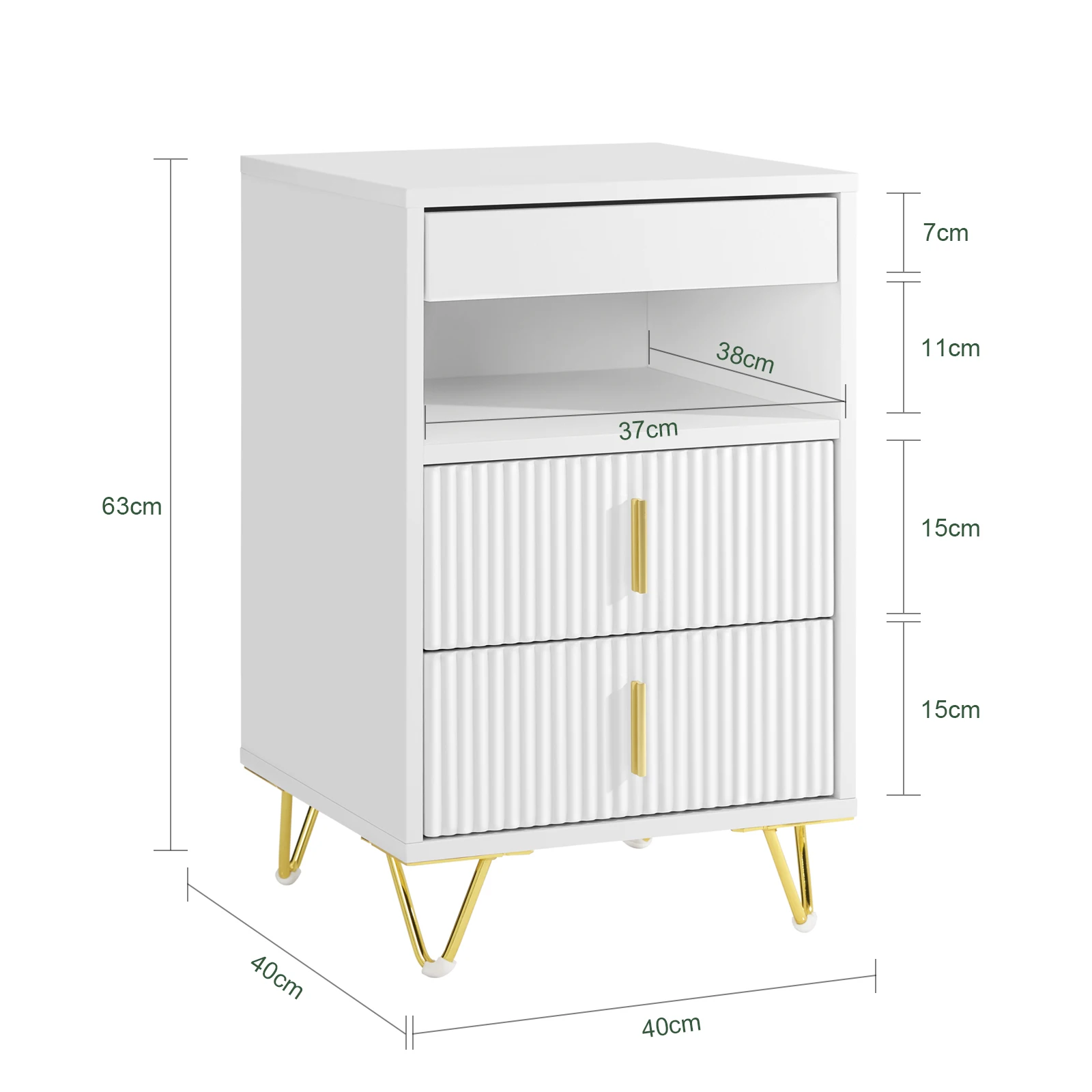 SoBuy FBT168-W Nachttisch, Nachtschrank mit 3 Schubladen und Ablagefach, Moderner Beistelltisch für Schlafzimmer und Wohnzimmer – Detail 4
