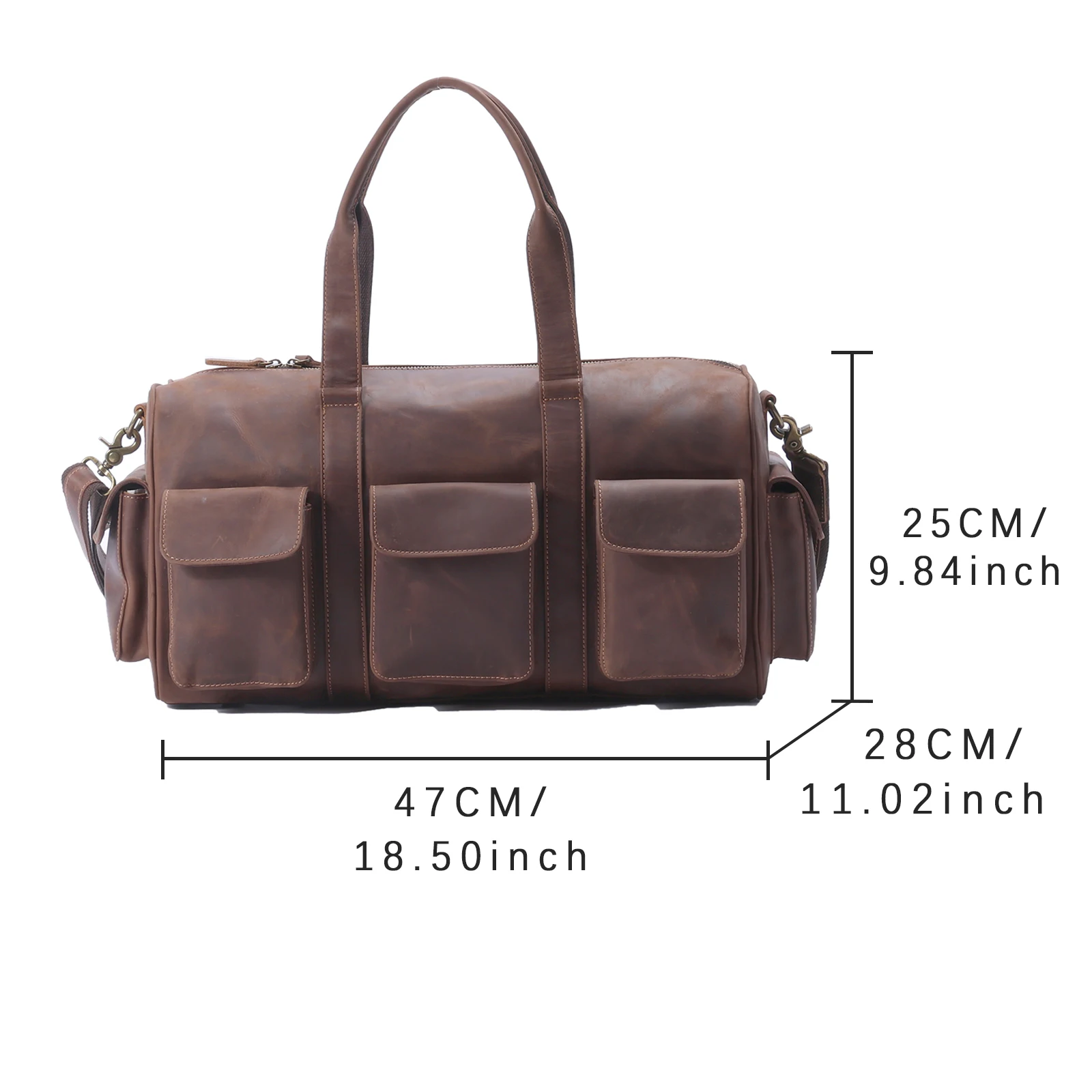 S.WORKER Große Kapazität Echtleder Vintage Rindsleder Reisetasche Weekender Herren Reisetasche Sporttasche Retro-Stil – Detail 3