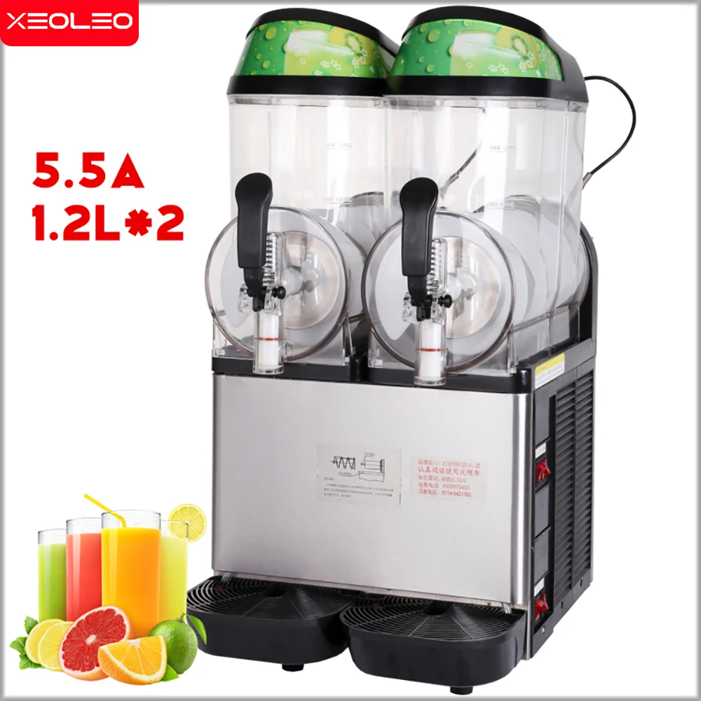 XEOLEO Double Tanks Slush Machine 12L*2 Snow Melting Machine Granizing Machine Cold Drinking Dispenser Stainless Steel