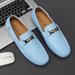 Fashion Colorful Men Casual Moccasins Loafers Sky Blue Youth Large Size 35-48 Boys Men Luxury Brand Moccasin Shoes