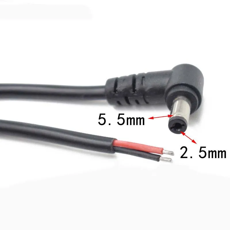 1PCS 90 Degree Right Angle DC5.5*2.5mm Power Plug Adapter DC Power Connector All Copper L-type Elbow Cable