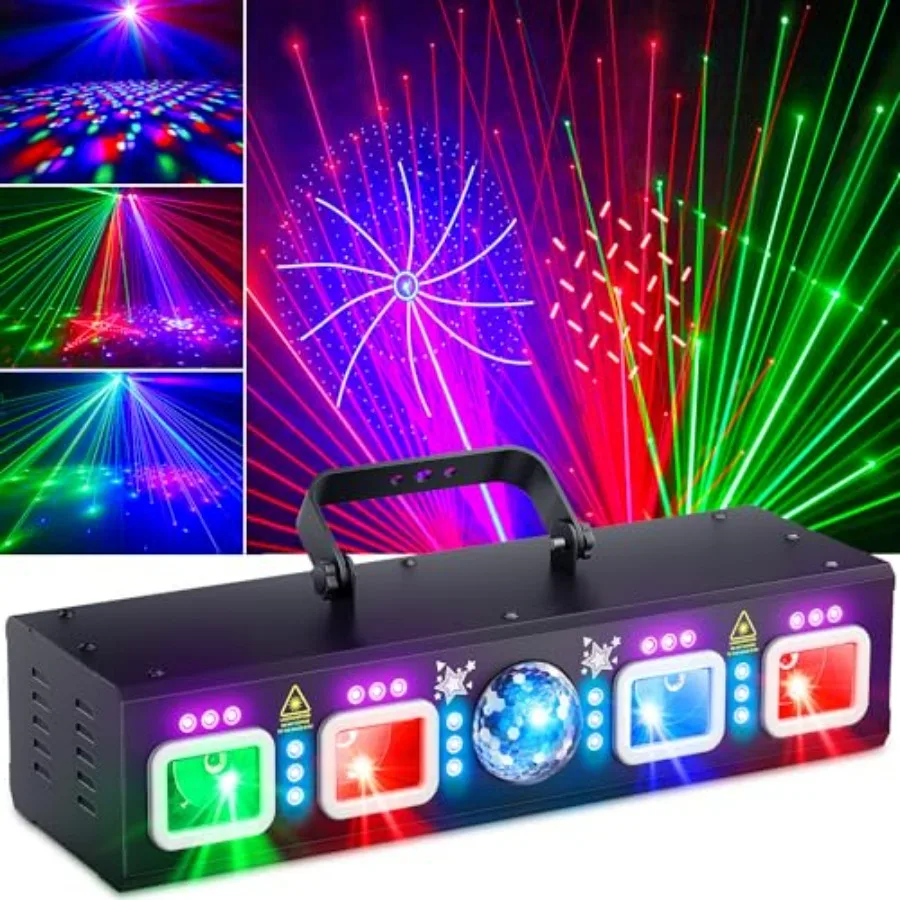 

6 in 1 DMX and Sound Activated Laser Light Show Machine with Disco Ball RGBW UV Strobe Party Lights for Indoor Rave Club Dance