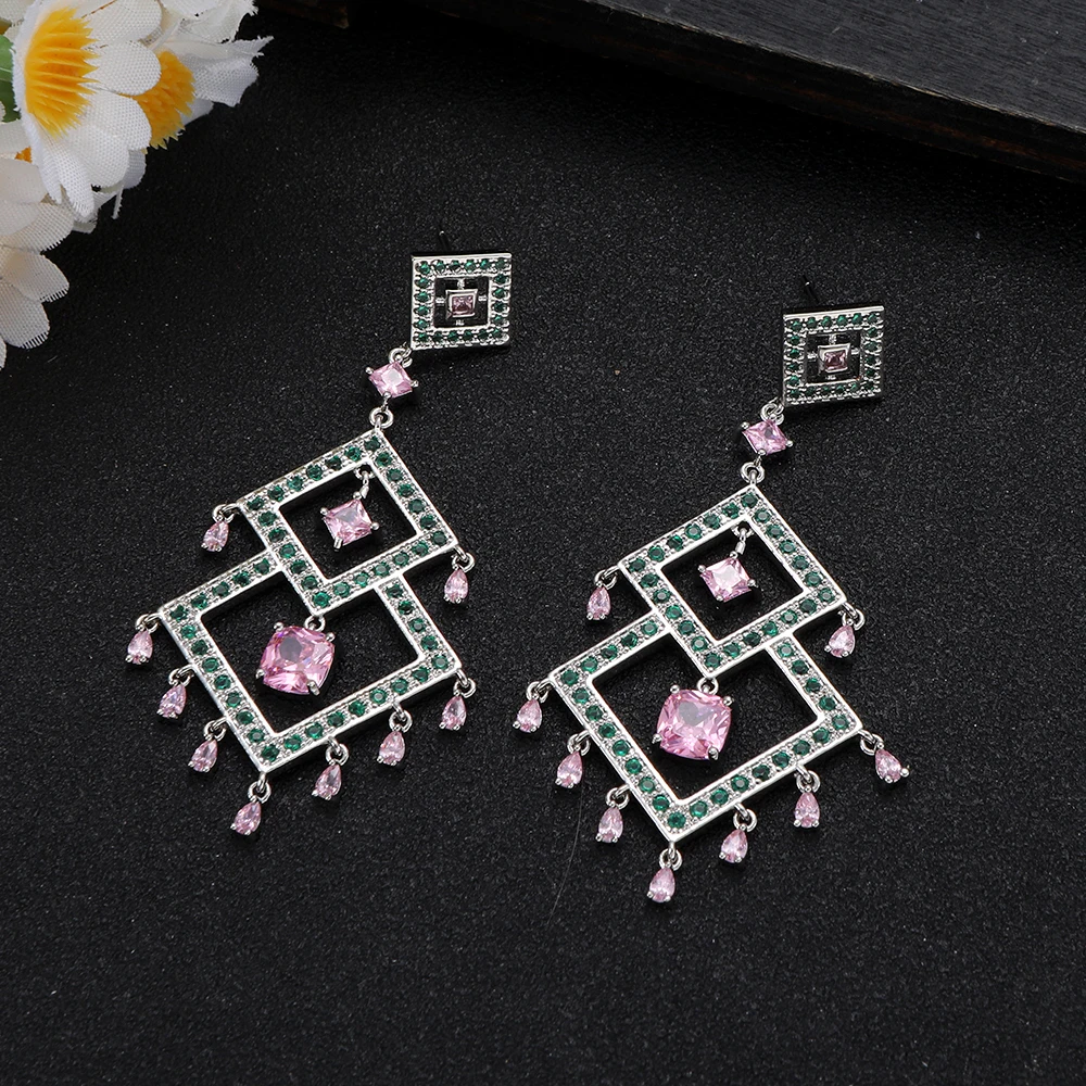 

1 Pair Pink & Green Geometric Statement Earrings for Party Fashion Women's Jewelry Gift for Valentine's Day