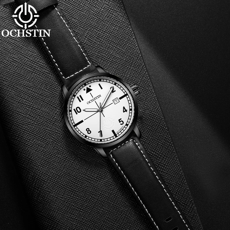 

Часы OCHSTIN Commander Series с автоматическим механическим механизмом, ремешком из натуральной кожи, светящимися стрелками, календарем, минималистичный дизайн для мужчин