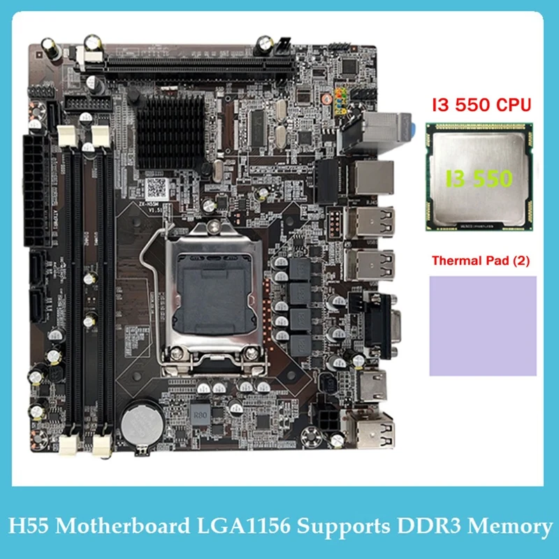 

1 комплект материнской платы LGA1156 поддерживает процессор серии I3 530 I5 760, память DDR3, компьютерная материнская плата + процессор I3 550 + термопрокладка