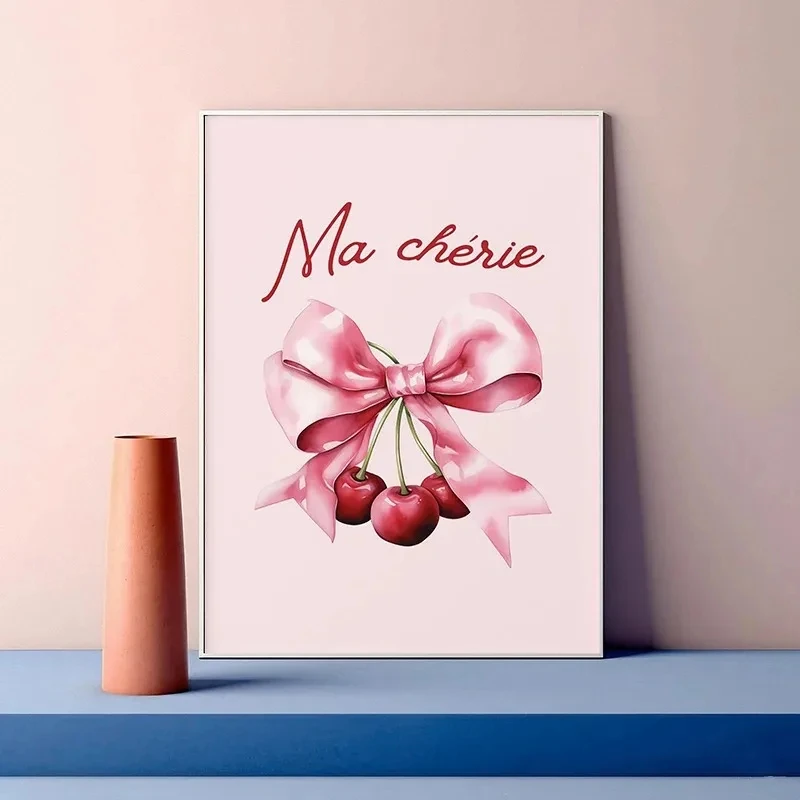 Розовый бант, балет, вишневый торт, ретро, классические модные постеры, принты, холст, картина, настенная художественная картина, домашний декор для гостиной